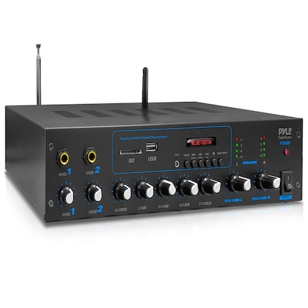 Pyle Desktop Audio Power Amplifier - Bluetooth Stereo Receiver System, FM Radio, Microphone Inputs, MP3/U PT506BT.5